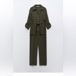 Zara Dark Green Button-Up Jumpsuit